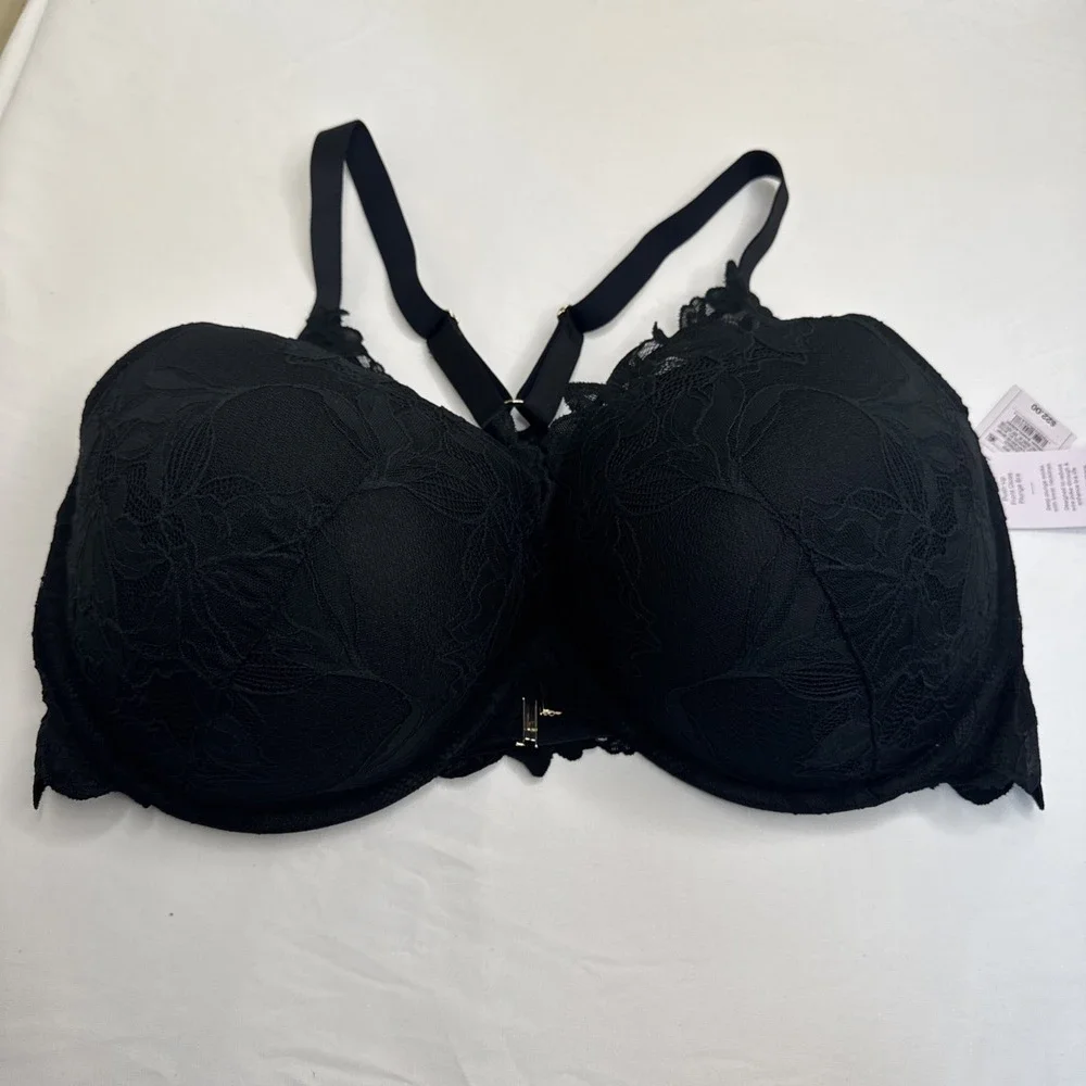 NWT Auden Black Laced‎ Push-Up Plunge Coverage Underwire Bra Size 46DDD